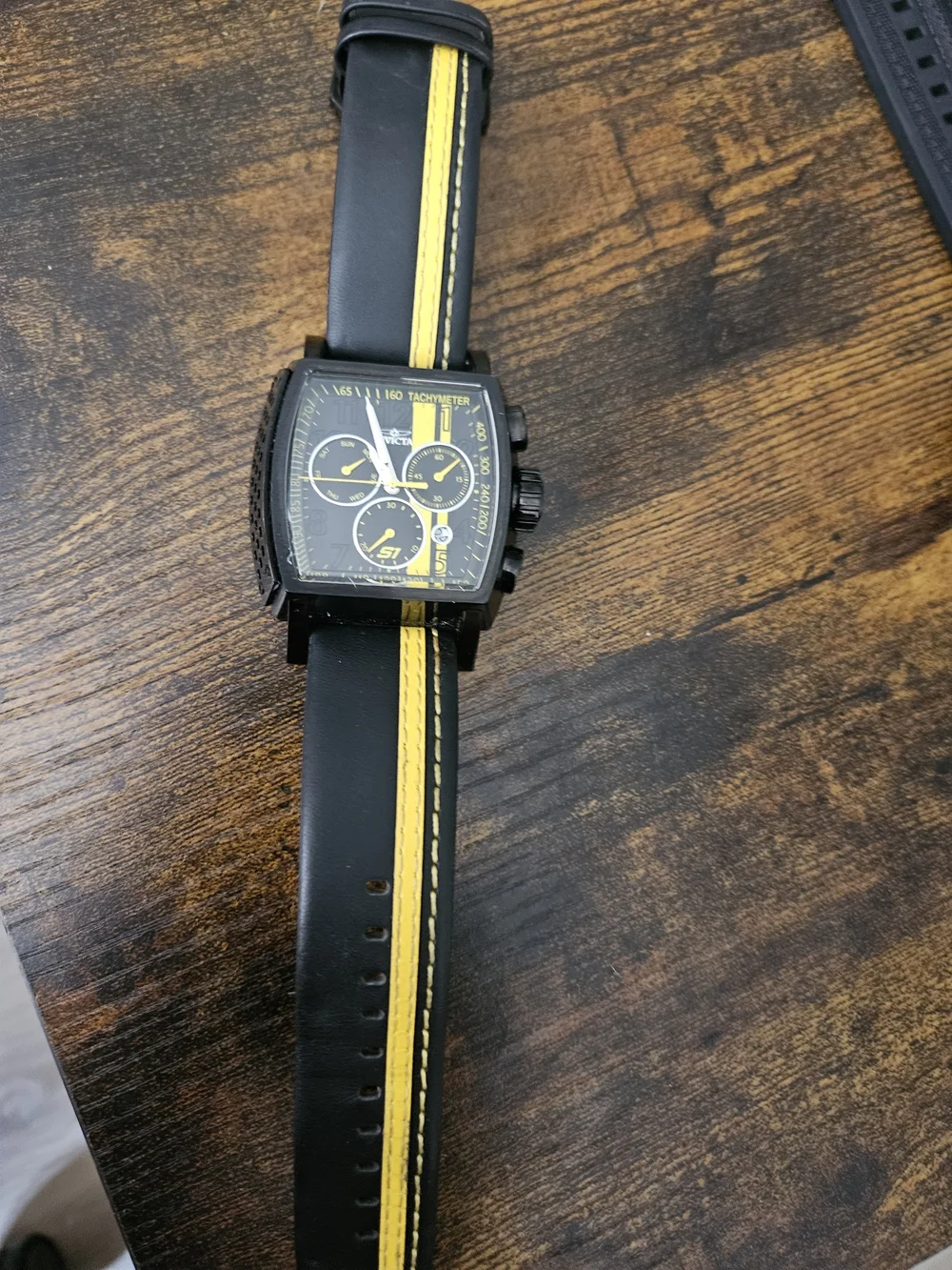 Invictica Men's Black & Yellow Chronograph Strap Watch -